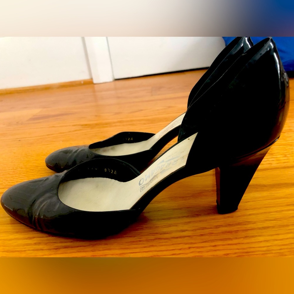 Ferragamo black patent 2 inch heel, size 8.5